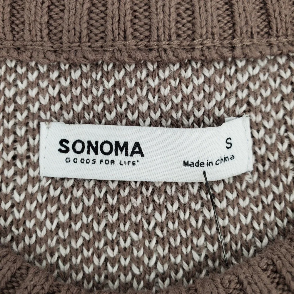 Sonoma Goods For Life Birdseye Crewneck Sweater Mens Small Tan Brown Textured